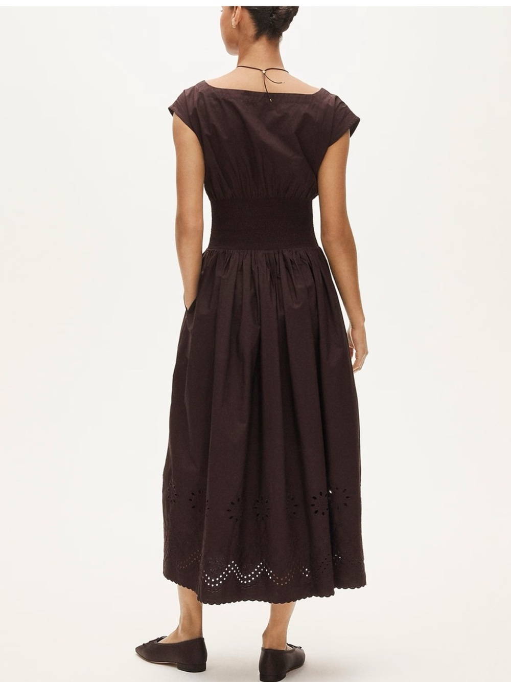 J.Crew NWT Smocked eyelet-hem dress in cotton poplin - Chocolate Berry - Picture 3 of 10